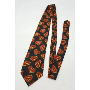 Vintage DC Comics SUPERMAN All Over Flaming S Logo Men's Polyester Necktie Tie